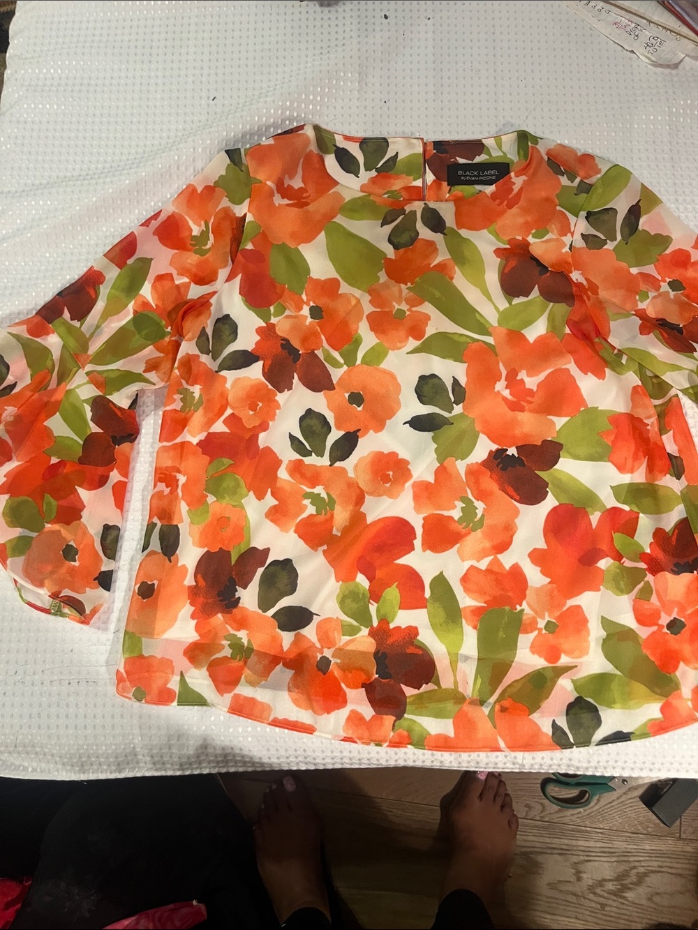 Black Label Girls Floral Orange Green Long Sleeve Blouse Sz Medium